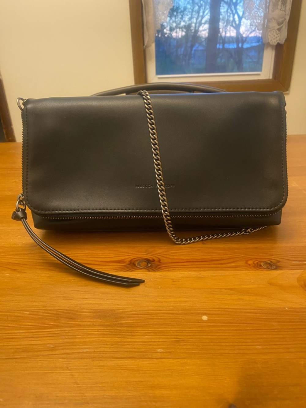 Rebecca Minkoff Black Leather Crossbody with Chain Detail